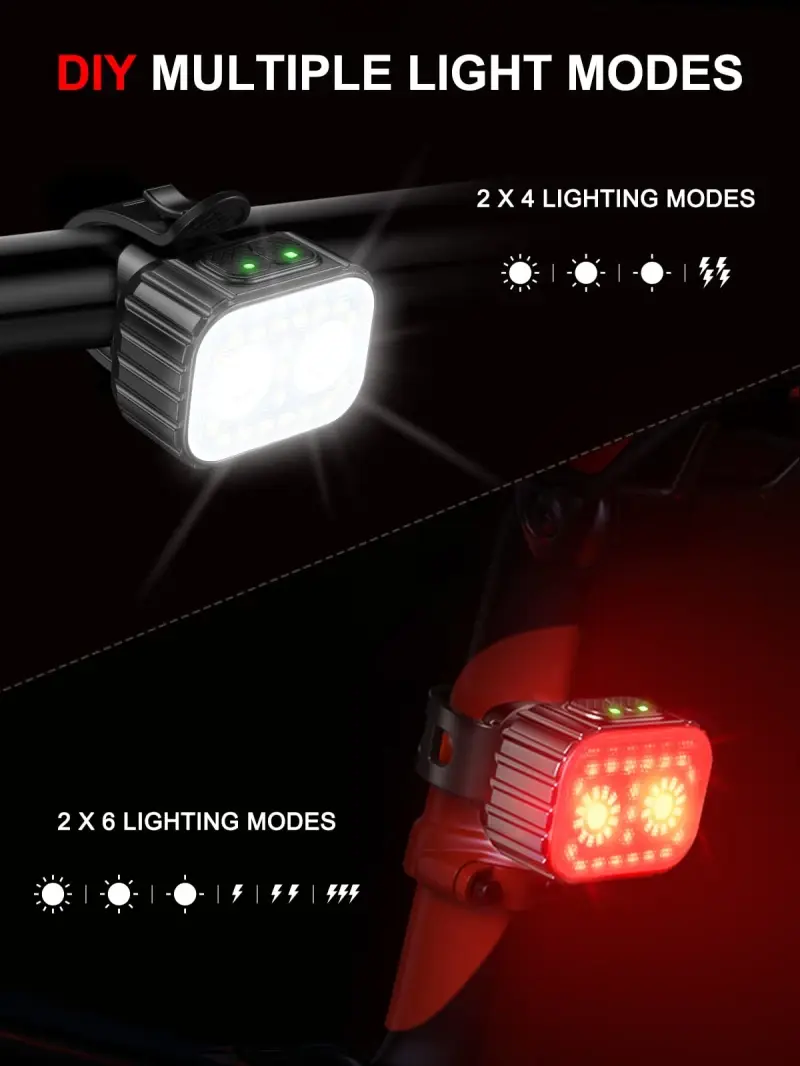 DIZOND Bicycle Light Sets Bright New Waterproof Strobe Light , Rechargeable Bicycle Lights Set Super Bright 8+12 Modes, IPX6 Waterproof Bike Lights for Night Riding/Cycling Safety, Front and Back Taillight Reflectors, 58 Hrs Long Battery Life