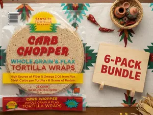 Santa Fe Tortilla Company Carb Chopper 9in Keto-Friendly Low-Carb Tortilla Wraps (22ct) - 5 Net Carbs, 100 Calories, 8g Fiber & Protein, 100% Whole Grain & Flax, Vegan, Heart-Healthy, No Trans Fats, Aluminum-Free, Kosher Certified, USA Made, 6-Pack Bundle