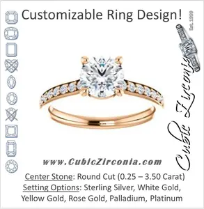 Cubic Zirconia Engagement Ring- The Monikama (Customizable Round Cut Thin Band Design with Round Accents)