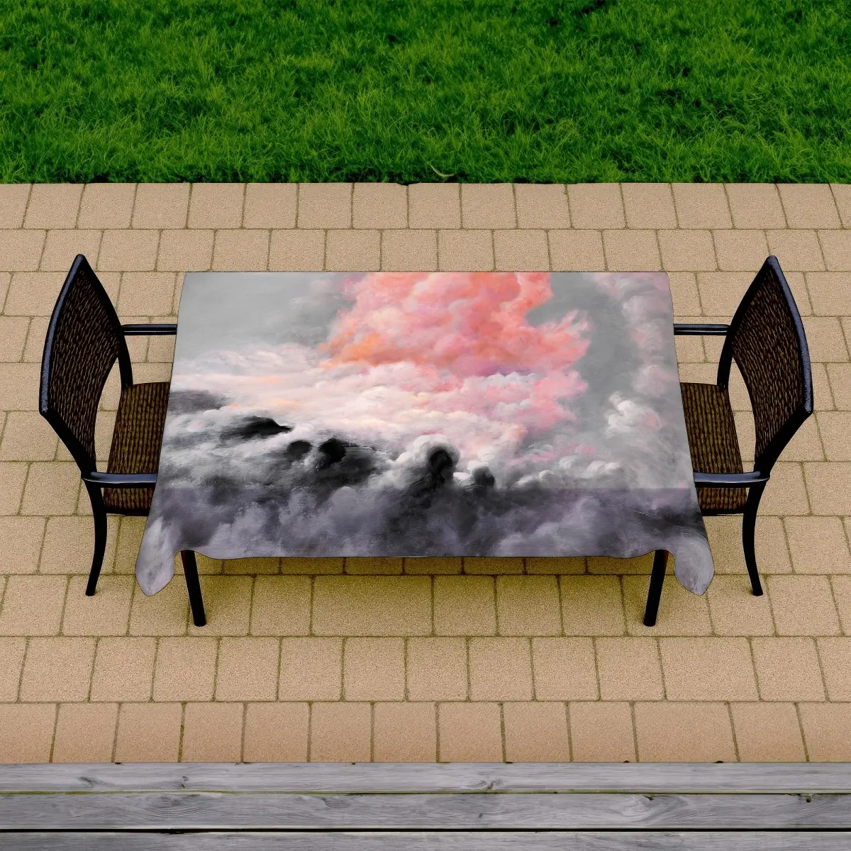 360 Stand Rectangle Tablecloth, 58x102 in Large Gray Landscapes-Pink Clouds Design - Indoor-Outdoor Furniture & Outdoor Table Decor, Indoor-Outdoor Tablecloths