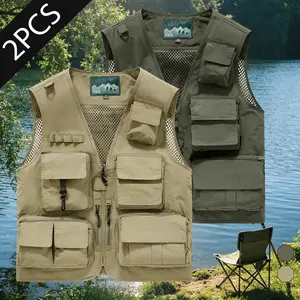 Men's Multi Pocket Utility Vest, Mesh Lined Sleeveless Cargo Vest, Trendy Streetwear Outdoor Workwear Jacket for Fishing Hiking Camping and Daily Wear