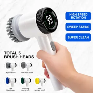 Cordless Electric Spin Scrubber, Rechargeable Handheld Power Cleaning Brush with 5 Replaceable Brush Heads, Waterproof Electric Scrub Brush for Bathroom, Shower, Tile, Tub, Kitchen, Sink & Household Cleaning Supplies