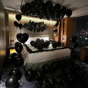 Black "HAPPY BIRTHDAY" Balloon Set – Foil & Latex Balloons, Heart-Shaped Balloons, Ribbon & More for a Stylish Party