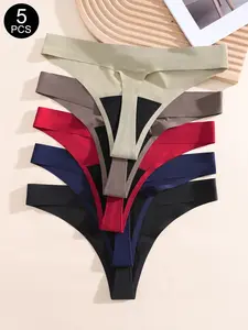5Pcs Women's Period Leak-Proof Thongs, Plain Fitted Design, All Season Comfortable Underwear, Pack of 5, Ideal for Daily Wear