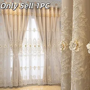 1pc Embroidered Floral Single Panel Blackout Curtain, Window Curtains, Elegant Design for Privacy and Light Control, Ideal for Living Room and Bedroom Decor