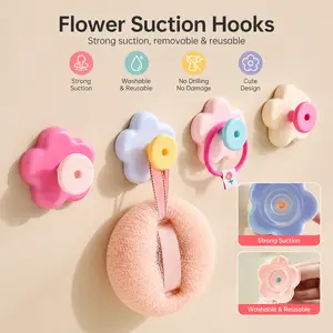1 Count Flower Shaped Suction Wall Hook, Removable Washable No Drilling Hanger for Hanging Small Items in Kitchen Bathroom Home Spaces
