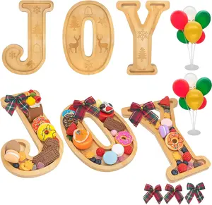 3 count  Christmas Decorations Letters Charcuterie Board Box-(with 14 Balloons and Bow) Joy Charcuterie Letters Fillable  Christmas Party Supplies Table Decoration  Tray Platter