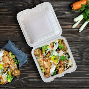 50 pcs, takeout boxes, reusable shrink film, 6-inch serving boxes, BPA-free, microwave and refrigerator-safe plastic hinges, scallop-shaped takeout boxes