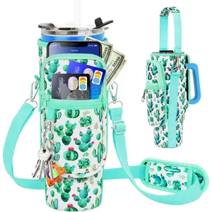 Water Bottle Carrier Bag with Phone Pocket Compatible with Stanley/Meoky 40 oz Tumbler with Handle,Water Bottle Holder Pouch with Adjustable Strap Compatible with Stanley Cup Accessories