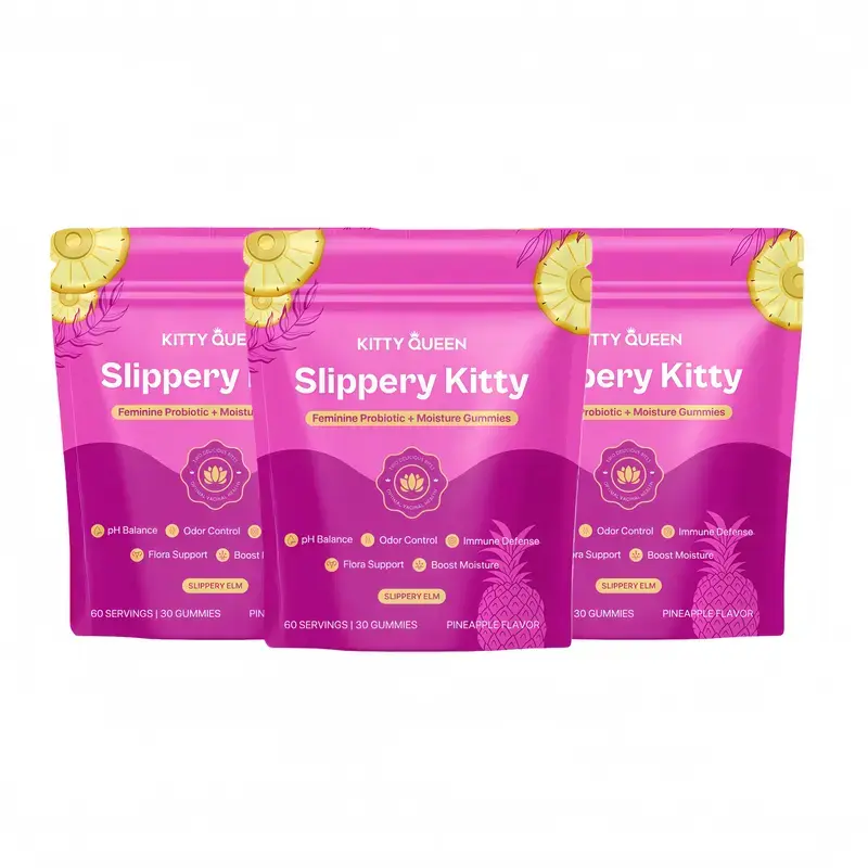 KITTYQUEEN Slippery Kitty Feminine Probiotic and Moisture Gummies, Pineapple Flavor, Women’s Probiotic Gummies for Vaginal Health, pH Balance, Odor Control, Flora Support and Moisture Boost, 60 Count