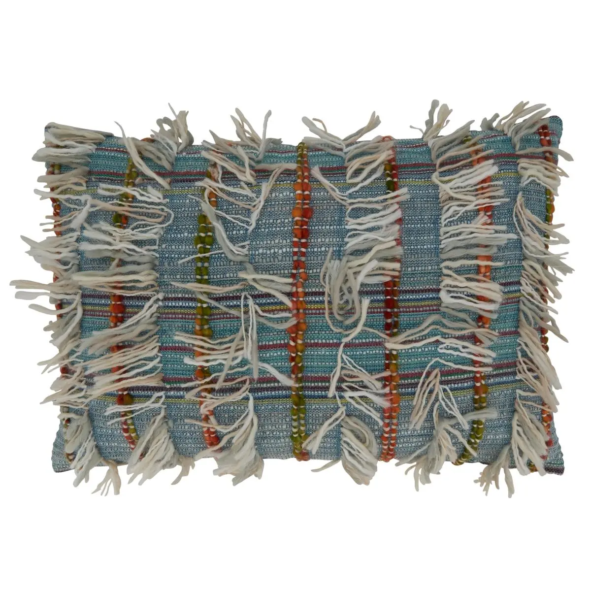 212 MAIN Cotton-Acrylic Shaggy Texture Striped Down-Filled Oblong Decorative Standard Pillow - 16x24 in, Shaggy Fringe, Whimsical Look, Multi-Color, Decorative Standard Pillows