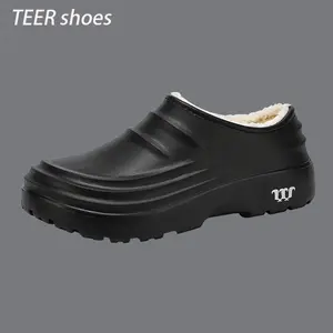 TEER Waterproof Winter Fleece Lined Slippers - Unisex Slip-On Home Shoes with Thick Soles, Warm & Cozy, Suitable for Indoor & Outdoor Use, Black Clog Style.
