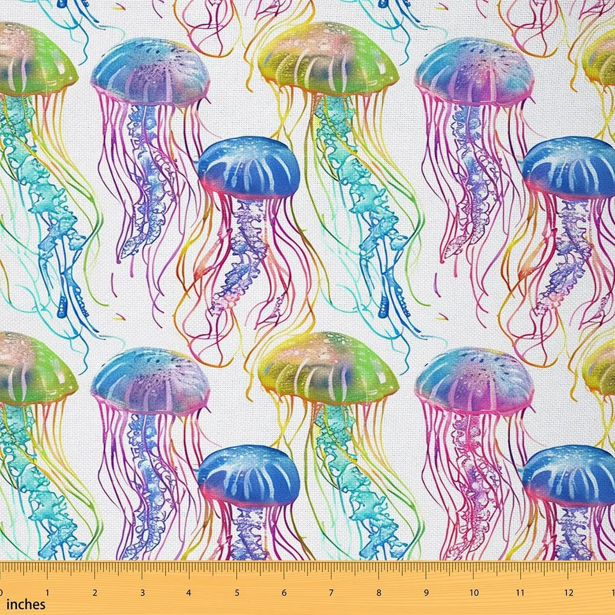 Jellyfish Upholstery Fabric by The Yard,1 Yard,Colorful Ocean Creature Fabric for Upholstery and Home DIY Projects,Marine Sealife Waterproof Fabric, Polyester Material, Fabric Decoration