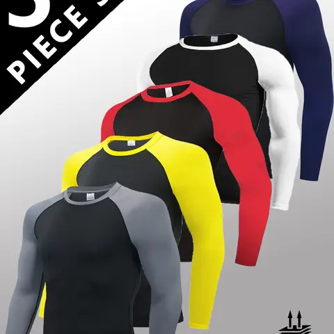 Men's 5-Pack Slim Fit Long Sleeve Male Athletic Shirts - High Stretch, Moisture-Wicking, Sweatproof, UV-Protective, Quick-Dry, Breathable, Colorblock Athletic Apparel - Machine Washable for Outdoor Jogging, Fitness Training - Fathersday Gift
