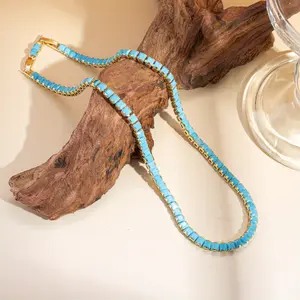 Jenny's Jewelry Shop Bohemian Square Turquoise Necklace Detachable Extension Hypoallergenic Anti Oxidation Perfect Vacation Travel Bridal Wedding Gift
