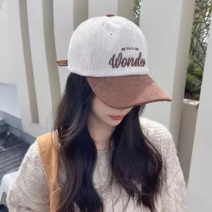 Elegant Unisex Two-Tone Corduroy Baseball Cap with WONDER Embroidery - Stylish Sunshade, Outdoor Sport Essential, Perfect Gift