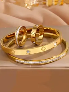 Elegant Stainless Steel Bracelet and Ring Set, 4-Piece Luxury Jewelry for Daily Wear, Perfect Gift for Work and Friends Gatherings