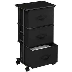 3 Drawer Dresser for Bedroom with Wheels, Storage Cabinet Organizer with Removable Fabric Bins, Sturdy Steel Frame for Living Room, Office, Entryway