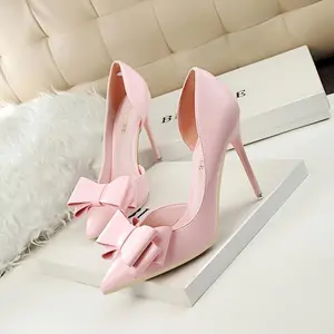 (New)Stunning Bowknot Stiletto Heels - Elegant Pointed-Toe Pumps with Cut-Out Side Design, Fashionable High Heel Shoes for Women, Chic and Sophisticated Party Wear, Perfect for Formal Occasions and Special Events Girl Pink Classy Heeled