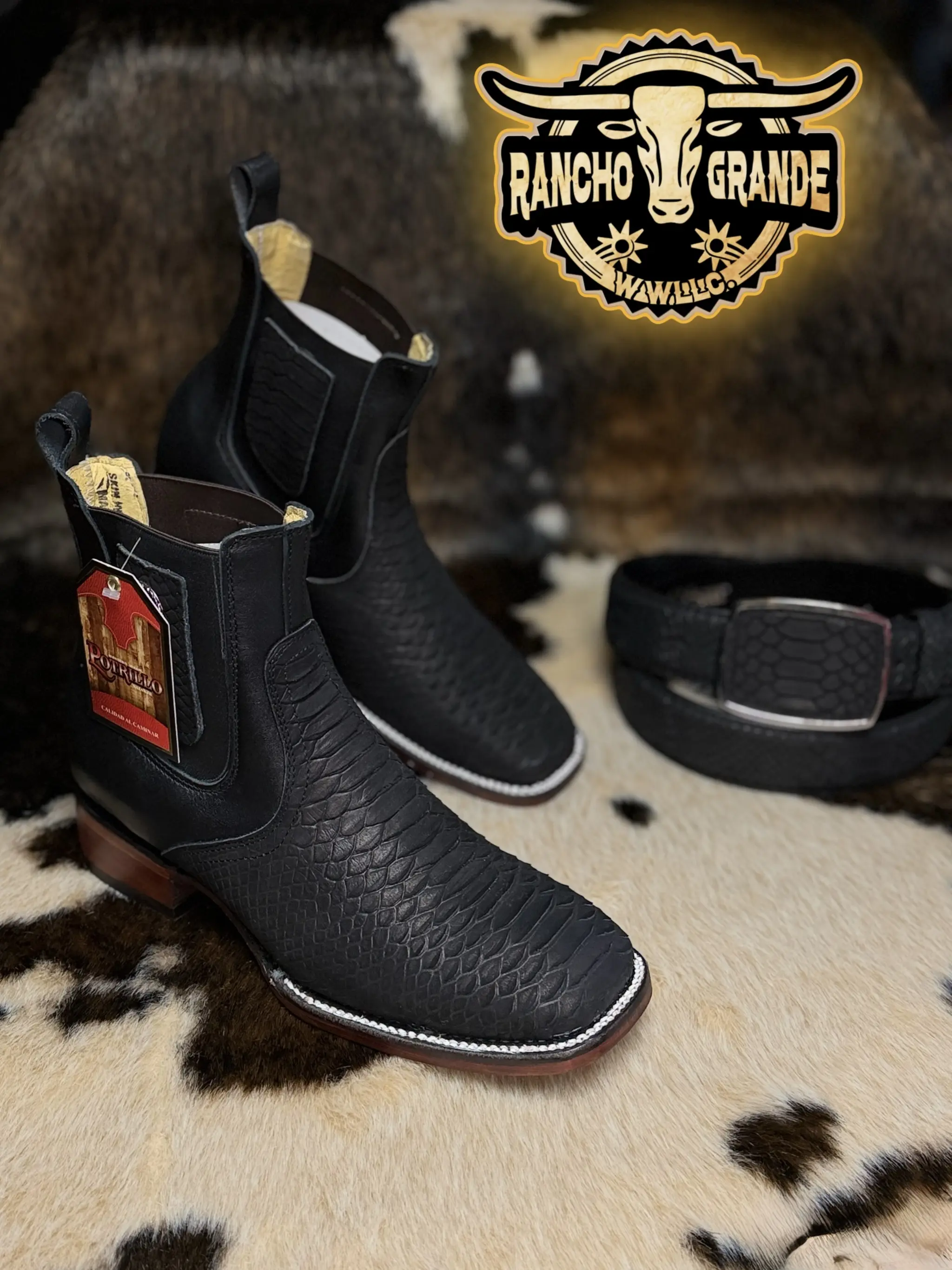 Botines Negros con diseno Increible para Hombre Estilo Rodeo Punta Cuadrada / Chelsea Boots Ankle Square Toe Black with Incredible design