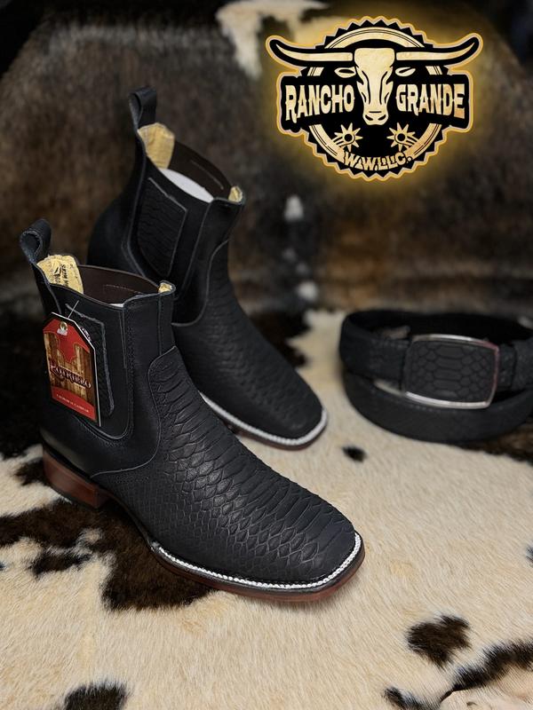 Botines Negros con diseno Incrieble para Hombre Estilo Rodeo Punta Cuadrada / Chelsea Boots Ankle Square Toe Black with Incredible design