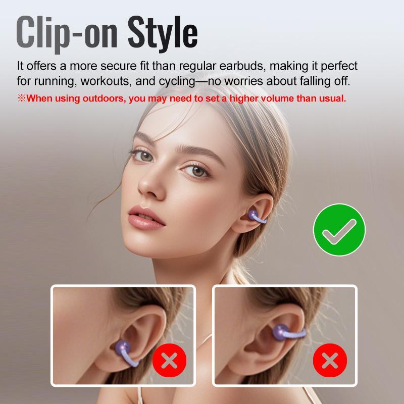 Clip On Ear Earbuds With Audio-Visual Future Touch Screen, Audio Wireless Headphones for Music & Phone Calls,Sport Waterproof & Sweatproof