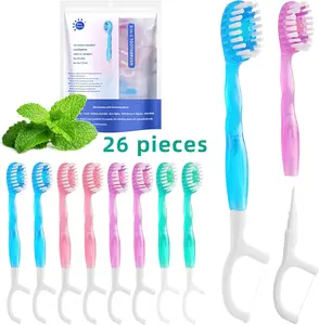 【US 2025 Black Fridays Deals】Small Toothbrush Disposable Toothpaste,Tongue Scrapers,Floss and Pick.Travel Pack For 26 Count.