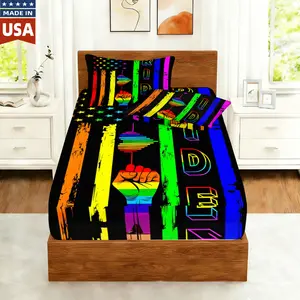 American Flag Fitted Sheet Twin,Rainbow Stripes Bed Cover Pride Theme Bedding Set 2pcs for Teens Boys Man Adults Room Decor,Soft Black Watercolor Bed Sheets with 1 Pillowcase(No Flat Sheet)