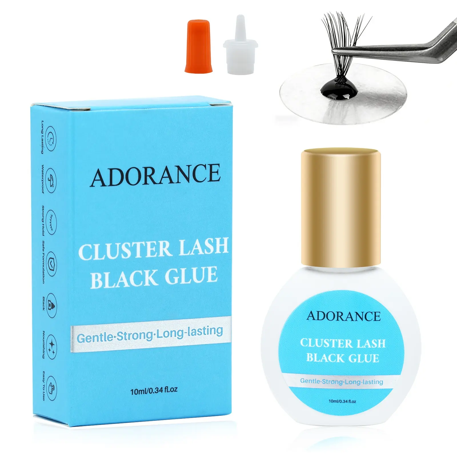 ADORANCE Black 2-3s Fast Drying,Long Lasting Strong Hold,Waterproof,Eyelash Fixer,Makeup,DIY Individual lash Extension-glue（10ML）