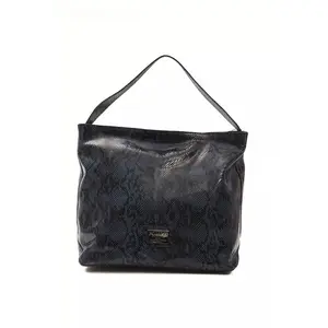 Pompei Donatella Elegant Blue Python Print Leather Shoulder Bag
