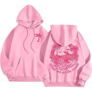 Palm Puff Hoodie for Women, Cute Palm Pink Graphic Pullover Sweatshirt  oversized Printed hoodie