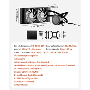 VEVOR CPU Liquid Cooler, AIO CPU Water Cooler - 120mm PWN Fans Pump, Customizable Black PC Liquid Cooler with 2.1'' LCD Display ARGB light, for Intel 115X/1366/2011/1700/1200, AMD AM4/AM5
