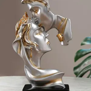 1 Piece Kissing Couple Design Ornament Modern Abstract Couple Sculpture Resin Decorative Craft Home Desktop Bookshelf Decoration