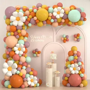 Retro Boho Daisy Balloon Garland Arch Kit,  180 count Groovy Balloon Arch with Daisy Balloons for Boho Daisy Groovy Hippie Theme Birthday  Shower Bridal Shower Party Decorations