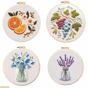 Fruit Floral Embroidery Kit DIY Stitching Materials Set English Stitch Guide Handmade Needlework Craft Project for Beginners Home Decoration Art Supplies