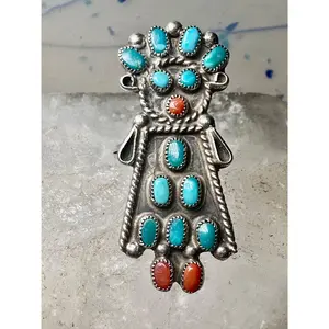 Kachina ring size 5.50 Zuni turquoise coral snake eyes sterling silver women
