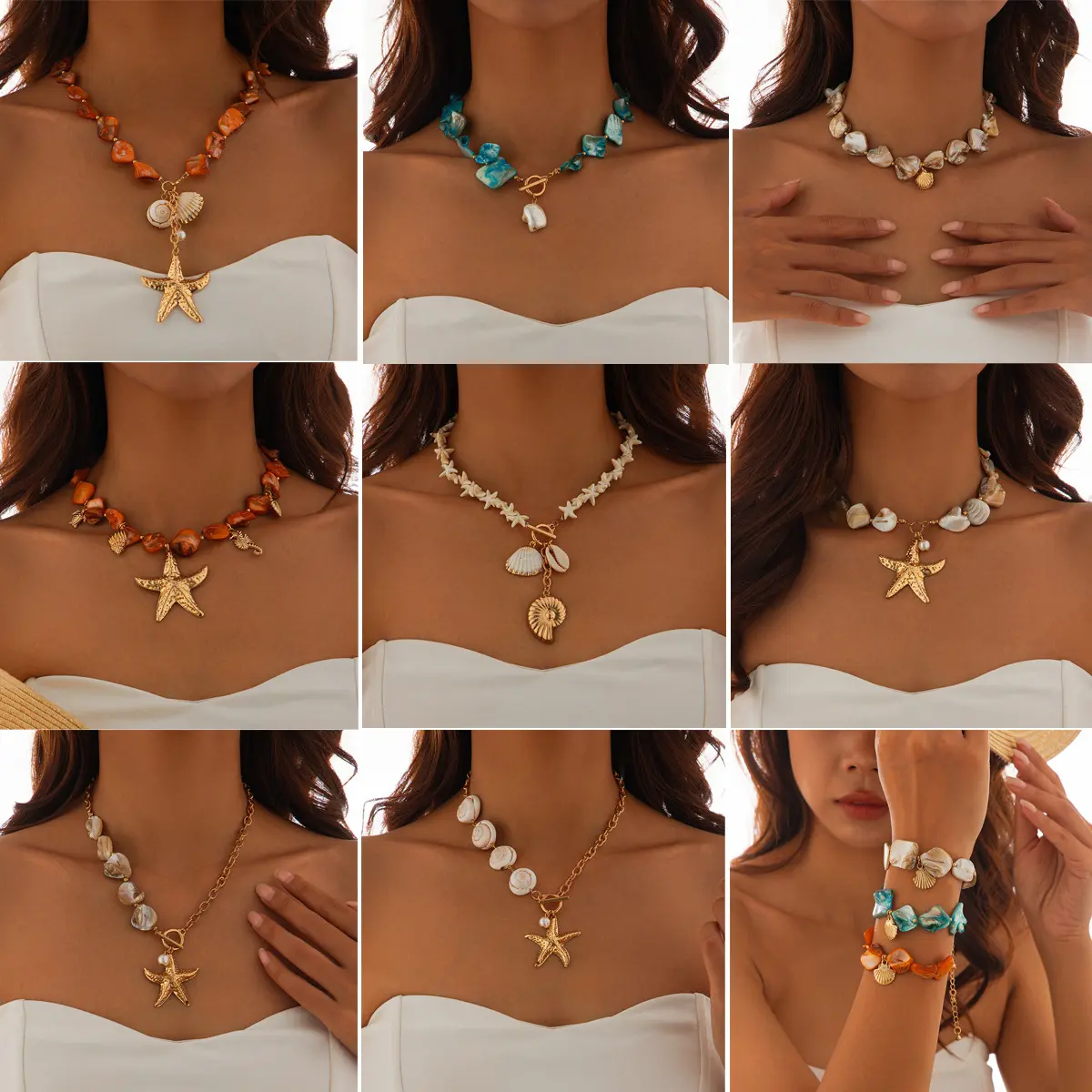 Beach Vacation Seashell Collarbone Necklace — Versatile Ocean-Themed Starfish Necklace Set