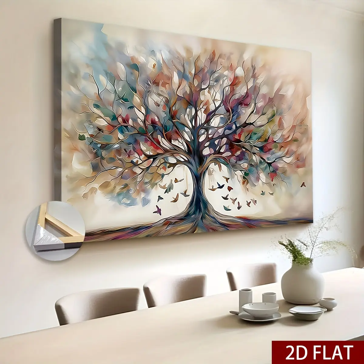 Extra Large Framed Canvas Wall Art Print - Artistic Abstract Tree of Life (Yggdrasil) Watercolor, Colorful Symbolic Home Decor Gift for House Room Living Spaces
