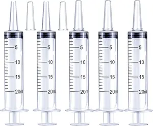 5Pack 20ml Plastic Syringe with caps for Liquid Measuring,Oral,Scientific Labs,Feeding Pets, Oil or Glue Applicator, Halloween Party, Sterile Individually Packed