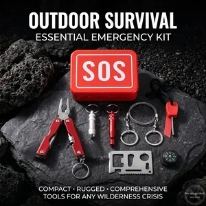 Mini Palm-Sized All-In-1 Survival Emergency Tool Kit, Outdoor Multi-Tool with Pliers, Blade, Screwdriver, Precision Compass, Survival Whistle, Wire Saw, Utility Steel Card for Camping, Backpacking Trips