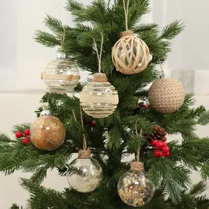 Set of 6 Christmas Tree Decorations Balls, Transparent Hemp Rope Hanging Ornaments, Festive Holiday Decor, Cozy Home Atmosphere