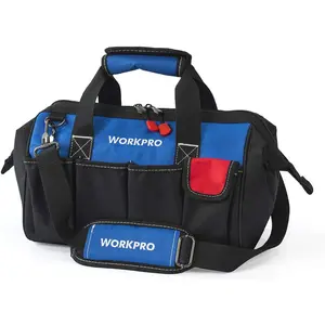 WORKPRO 14-Inch Tool Bag, Multi-Pocket Tool Organizer with Adjustable Shoulder Strap WORKPRO