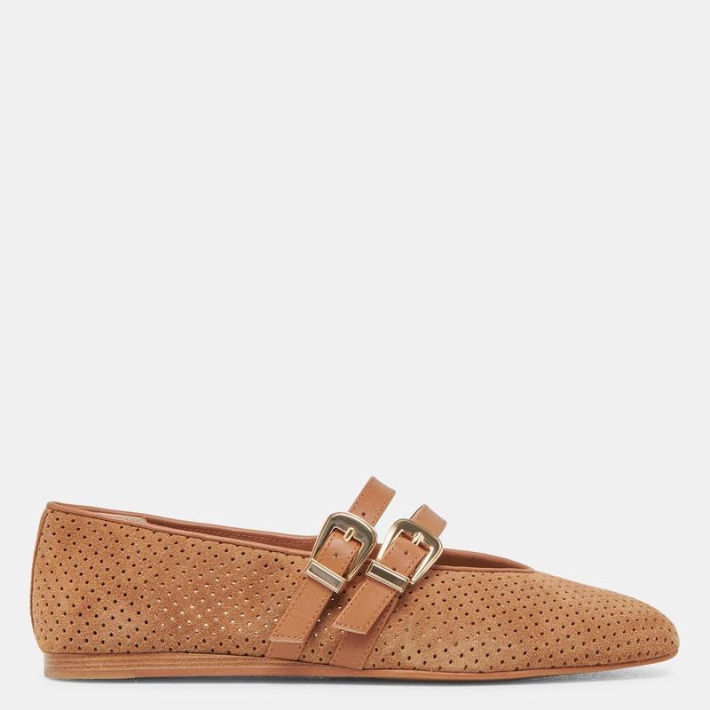 Dolce Vita BAYLEE WIDE BALLETS FLATS PECAN PERFORATED SUEDE