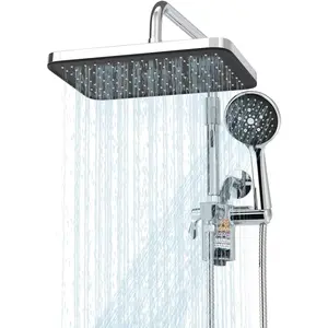 Filtered Shower Head with Spray Combo,12 inch High Pressure Rainfall Shower Head with Slide Bar,Dual Rainfall Showerhead,Accessories,Chrome