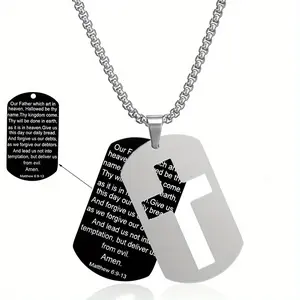 1pc Stainless Steel Dog Tag Easter Cross Necklaces For Men Boys Inspirational Necklace Lord’s Prayer Bible Verse Pendant Religious Jewelry Gifts