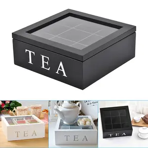 Retro Wooden Desktop Storage Box 9 Grids with Visible Lid for Jewelry Organizer Tea Bags Coffee Pods Multi Purpose Decorative Container Vintage Style Display Case Keep Your Items Neat and Tidy Perfect for Home Office Use