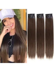 3pcs Clip-In Hair Extensions for Women - Light Brown Invisible Seamless Straight Synthetic Hair 100g