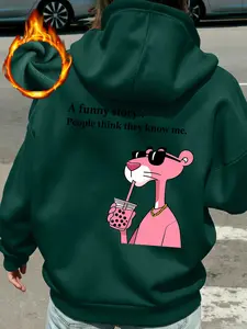 Pink Panther "Pink Panther" letter pattern print, casual retro long-sleeved pullover, round neck casual sports women's pullover sweatshirt, autumn and winter plus velvet women's clothing