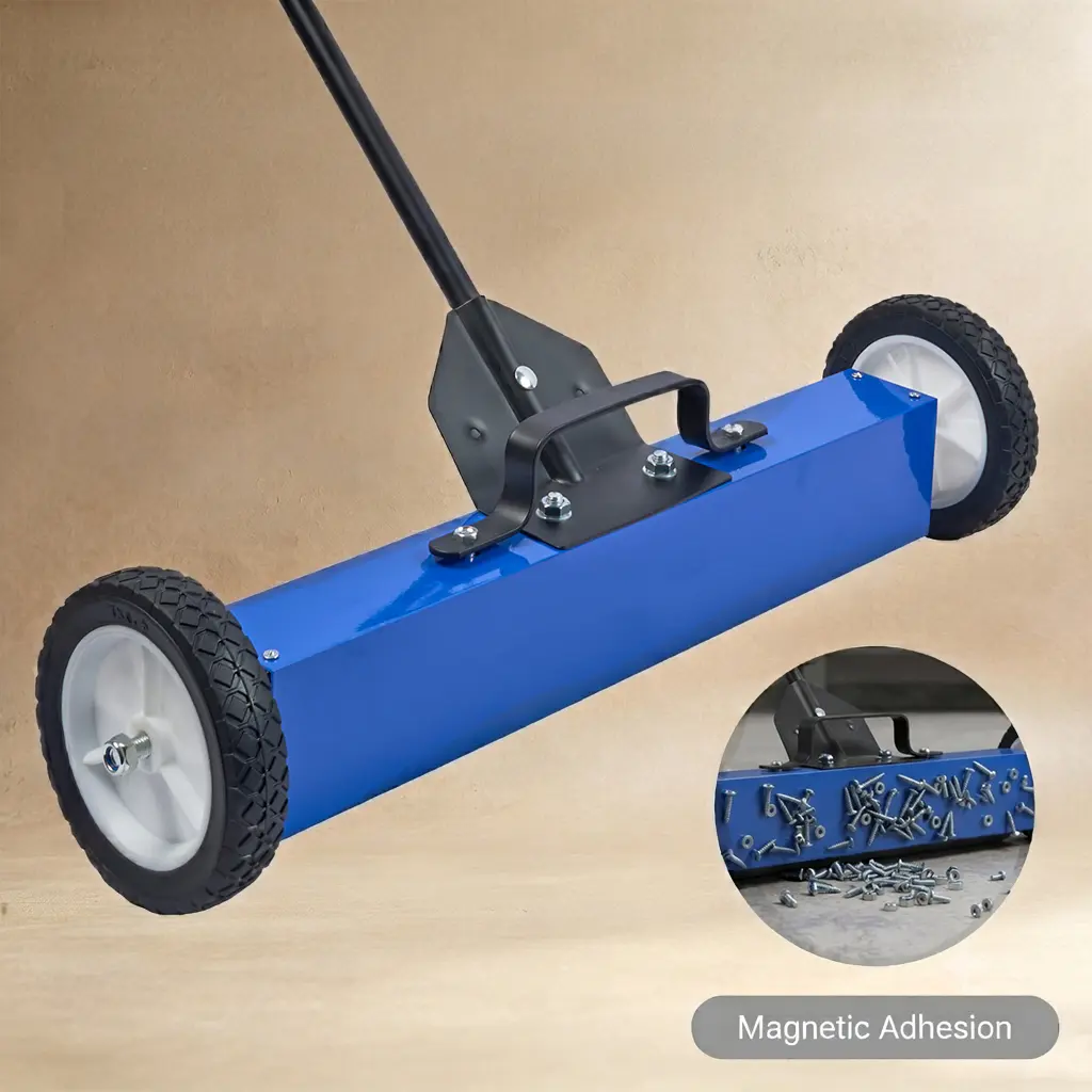 18-In Push-Type Magnetic Sweeper, 45Lbs Rolling Magnetic Sweeper with Wheels for Workshop, Garage Cleanup (Tools & Hardware Specialty Hand Tool) Metal Black