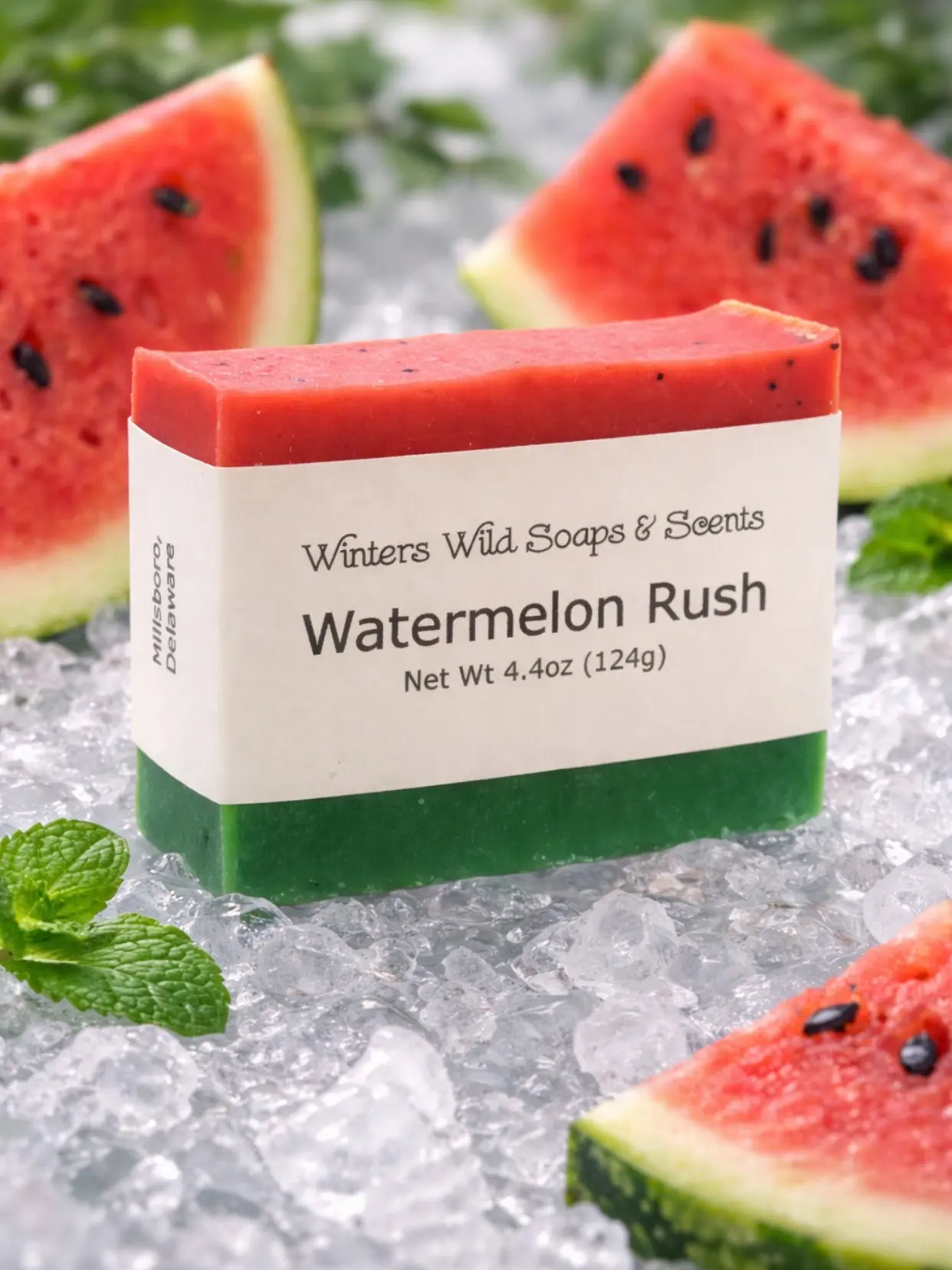 Watermelon Rush Bar Soap 4.4oz Handcrafted with Goat Milk & White Kaolin Clay for Gentle Fruity Cleanse